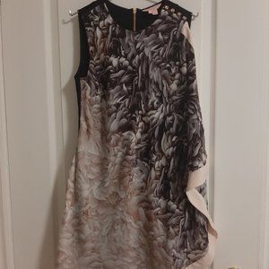 Ted Baker Asymmetrical dress. Black shift dress with floral overlay. Size 0